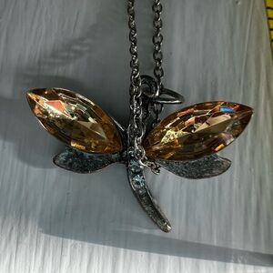 Gold and Silver Dragonfly Pendant Necklace